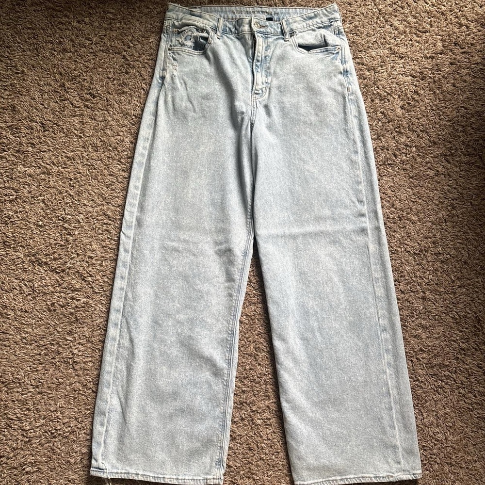 American Eagle Outfitters Acid Wash Light Blue Wide Leg Jeans